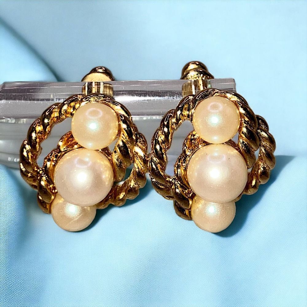 Faux Pearls Gold-Tone Rope Earrings!